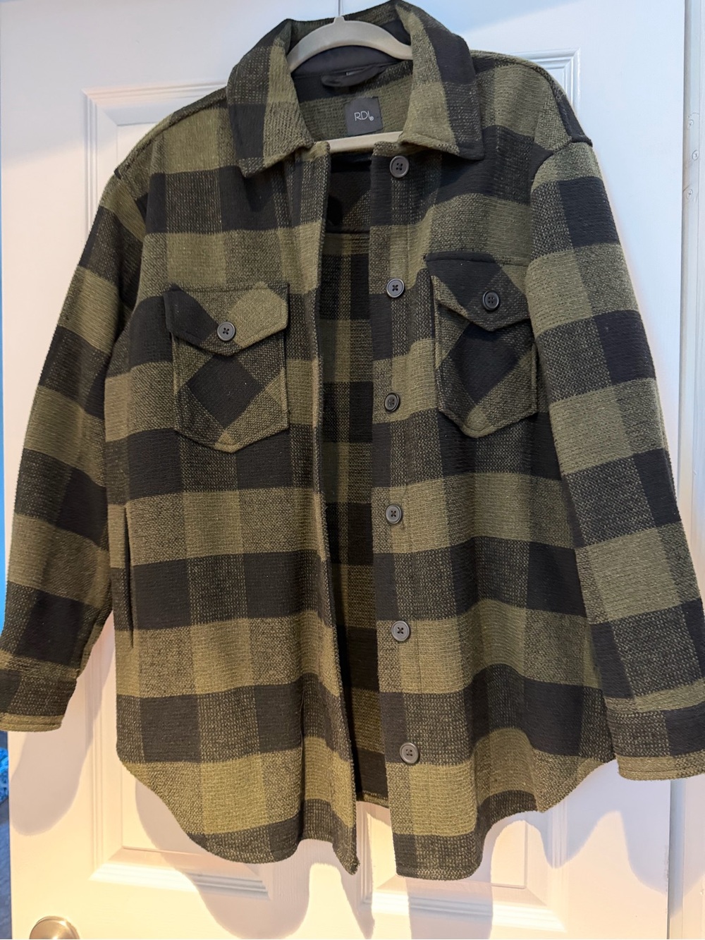 RDI Olive Green and Black Plaid Shacket